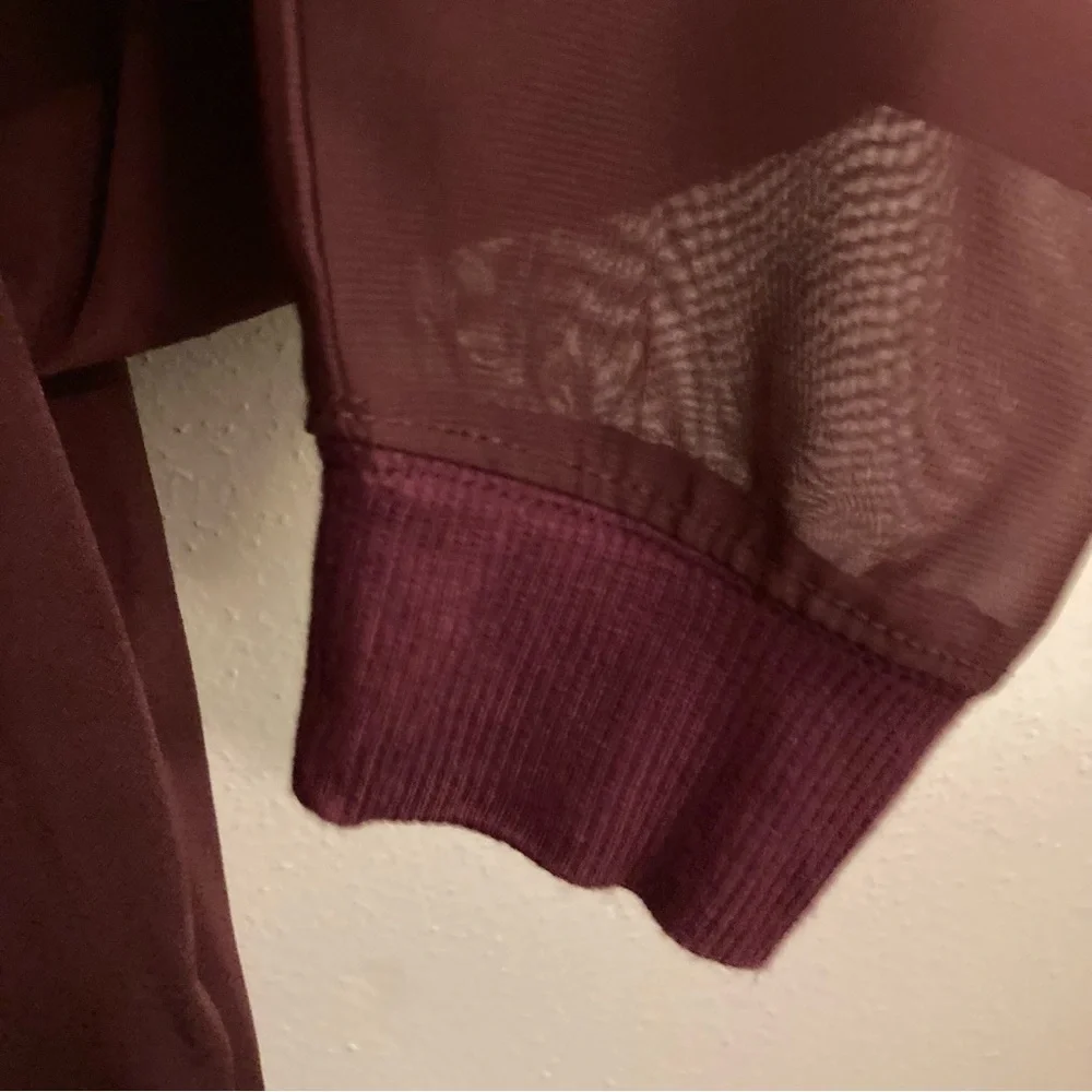 Attention Burgundy Sheer Long Sleeve Sweater Womens Minimalist Fall Top Large